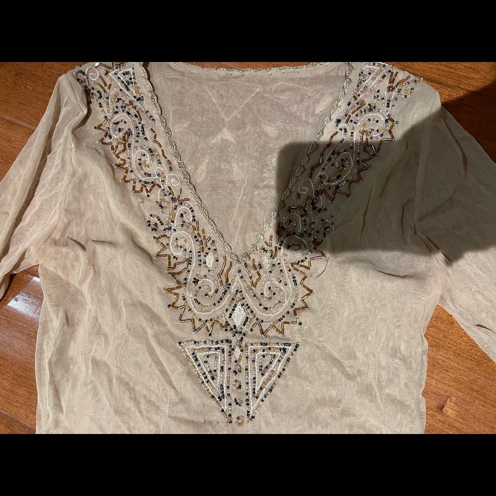 Votre nom made in Paris mesh beaded embellished top S